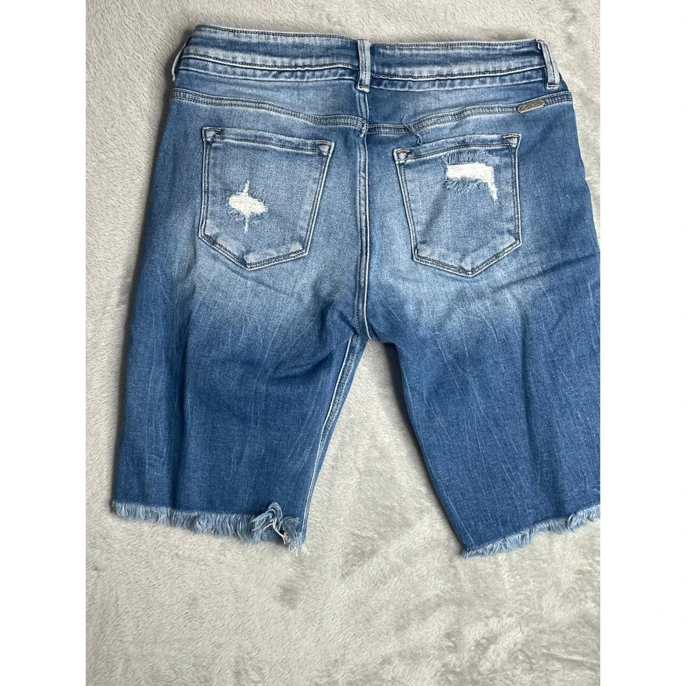 KanCan Signature Mid-Rise Distressed Denim Bermuda Shorts Blue Women Size 31